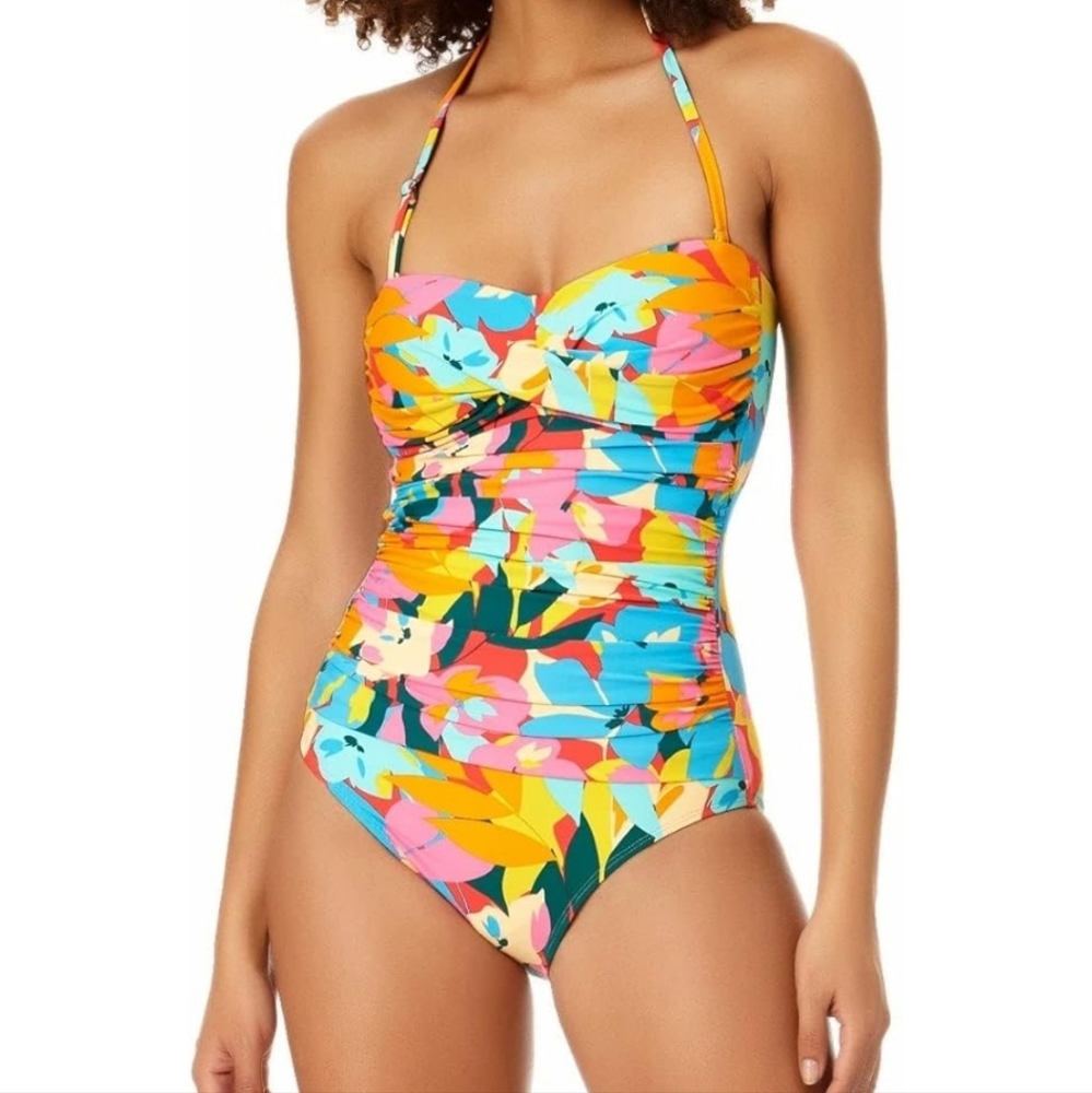 NWOT ANNIE COLE Plumeria Twist Front One Piece Swimsuit, Size 14